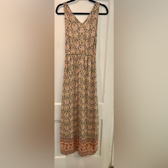 Lucky Brand Boho Floral Sleeveless Maxi Dress in Tan and Pink Size XS - Picture 5 of 8
